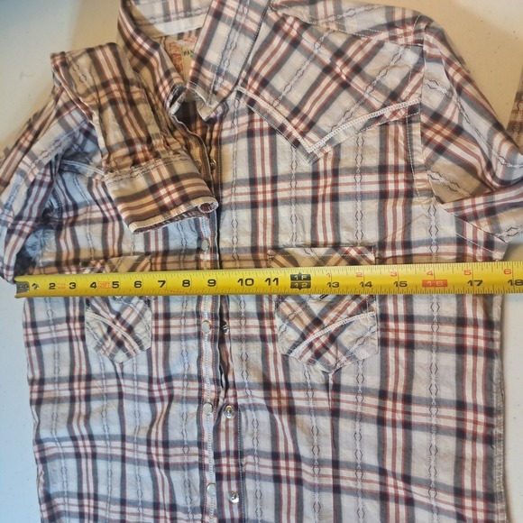 Panhandle Rough Stock Shirt Womens Size S Red White Plaid Pearl Snap Western - Picture 10 of 14